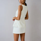 Set fustă fără mâneci cu guler pătrat elegant