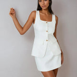 Set fustă fără mâneci cu guler pătrat elegant