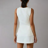 Set fustă fără mâneci cu guler pătrat elegant