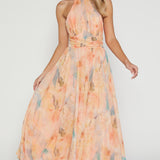 Joli™ | Rochie maxi cu decolteu și model acquerel