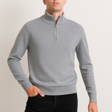 Pulover din tricot - Jumătate fermoar cu guler înalt și material elastic