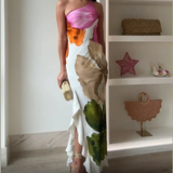 Jorgina – Rochie de Damă Maxi Asimetrică cu Volane și Imprimeu Floral