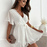 Rhea – Rochie de Damă Tip Wrap cu Volane din Chiffon Elegantă de Vară