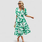 Kristien – Rochie Midi Elegantă de Damă cu Decolteu în V Verde