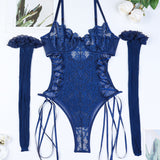 Christina™ | Body transparent din dantelă cu model floral și fundiță pe lateral