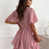 Rhea – Rochie de Damă Tip Wrap cu Volane din Chiffon Elegantă de Vară