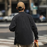 Cămașă - Amestec de Catifea Cotelé cu Model în Dungi și Buzunar Frontal