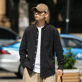 Cămașă - Amestec de Catifea Cotelé cu Model în Dungi și Buzunar Frontal