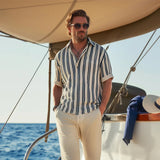 Cămașă - Guler cu Rever și Mâneci Scurte, Respirabilă cu Dungi