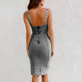 Maruja – Rochie Damă Denim Elegantă cu Decolteu și Fantă