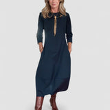 Nele – Rochie de Damă Midi Elegantă cu Mâneci 3/4 și Buzunare