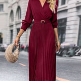 Elina – Rochie de Damă Elegantă Midi Plisată cu Mâneci Lungi