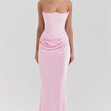 Cassia – Rochie Maxi Elegantă de Damă cu Corset și Satin