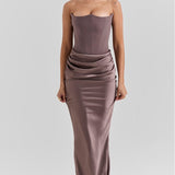 Cassia – Rochie Maxi Elegantă de Damă cu Corset și Satin