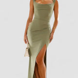 Reniva – Rochie Maxi de Damă Elegantă Verde cu Croi Sculptat