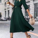 Elina – Rochie de Damă Elegantă Midi Plisată cu Mâneci Lungi