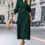 Elina – Rochie de Damă Elegantă Midi Plisată cu Mâneci Lungi