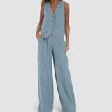 Jessica - Set Vestă cu Nasturi și Pantaloni Largi