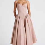 Luminara – Rochie Midi de Damă Elegantă cu Top Ajustat și Fustă Voluminoasă