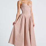 Luminara – Rochie Midi de Damă Elegantă cu Top Ajustat și Fustă Voluminoasă