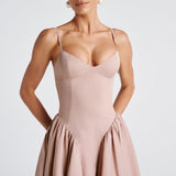 Luminara – Rochie Midi de Damă Elegantă cu Top Ajustat și Fustă Voluminoasă