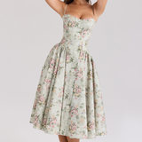 Coralie – Rochie de Damă Midi Florală cu Corset