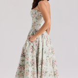 Coralie – Rochie de Damă Midi Florală cu Corset