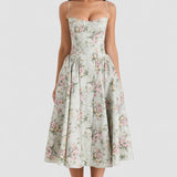 Coralie – Rochie de Damă Midi Florală cu Corset