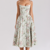 Coralie – Rochie de Damă Midi Florală cu Corset