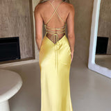 Meliva – Rochie Maxi de Damă cu Decolteu Înalt Satinată