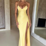 Meliva – Rochie Maxi de Damă cu Decolteu Înalt Satinată