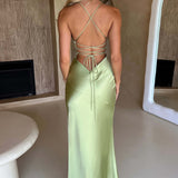 Meliva – Rochie Maxi de Damă cu Decolteu Înalt Satinată