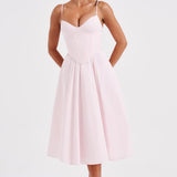 Grace – Rochie Midi Corset Elegantă Roz Blush