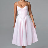 Grace – Rochie Midi Corset Elegantă Roz Blush