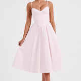 Grace – Rochie Midi Corset Elegantă Roz Blush