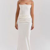 Cassia – Rochie Maxi Elegantă de Damă cu Corset și Satin