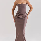 Cassia – Rochie Maxi Elegantă de Damă cu Corset și Satin