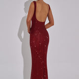 Sariel – Rochie Maxi Strălucitoare Bodycon cu Decolteu Pătrat