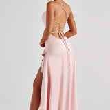 Seraphine – Rochie Maxi Damă Elegantă cu Tiv High-Low și Fanta