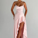 Seraphine – Rochie Maxi Damă Elegantă cu Tiv High-Low și Fanta