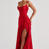 Seraphine – Rochie Maxi Damă Elegantă cu Tiv High-Low și Fanta