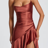 Seraphine – Rochie Maxi Damă Elegantă cu Tiv High-Low și Fanta