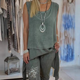 Ora - Set pentru femei format din două piese: Top fără mâneci și pantaloni imprimeu