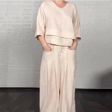 Set din două piese din bumbac și in cu mânecă scurtă