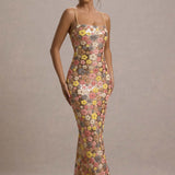 Sienna – Rochie de Damă Maxi Elegantă cu Flori și Paiete