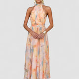 Joli™ | Rochie maxi cu decolteu și model acquerel